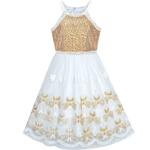 Image of Sunny Fashion Girls Dress Gold Butterfly Embroidered Halter Dress Party Age 8 Years