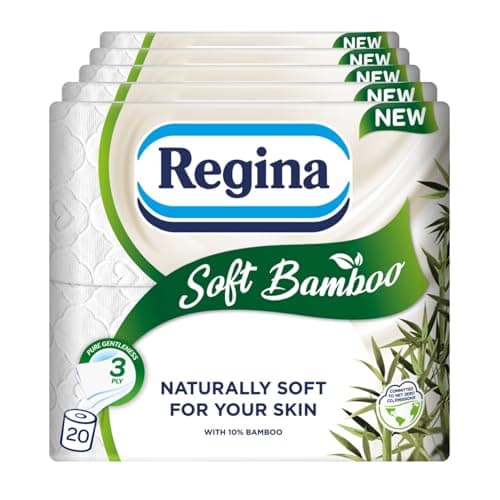 Image of Regina Soft Bamboo - 20 Rolls of Toilet Tissue 3 Ply, 160 Sheets, Naturally Soft for Your Skin, Toilet Tissue Made with Bamboo Fibers, Paper Packaging, FSC Certificated