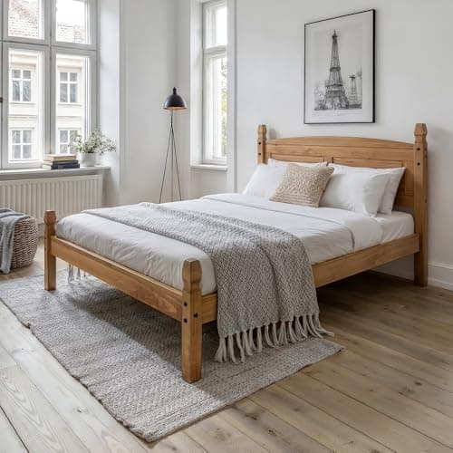 Image of Mercers Furniture Corona King Size 5'0" Low End Bed Frame Solid Wood Mexican Pine Wooden Slats Sturdy Large Bedroom 116cm High 162cm Wide 212cm Deep