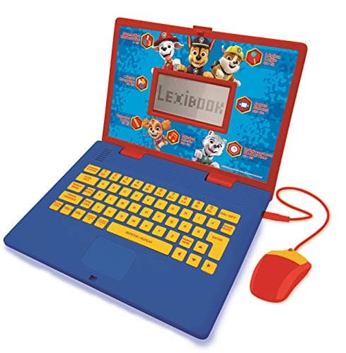 Image of LEXIBOOK JC598PAi4 Paw Patrol-Educational and Bilingual Laptop Portuguese/English-Toy for Child Kid (Boys & Girls) 124 Activities, Learn Play Games and Music with Chase Marshall-Red/Blue