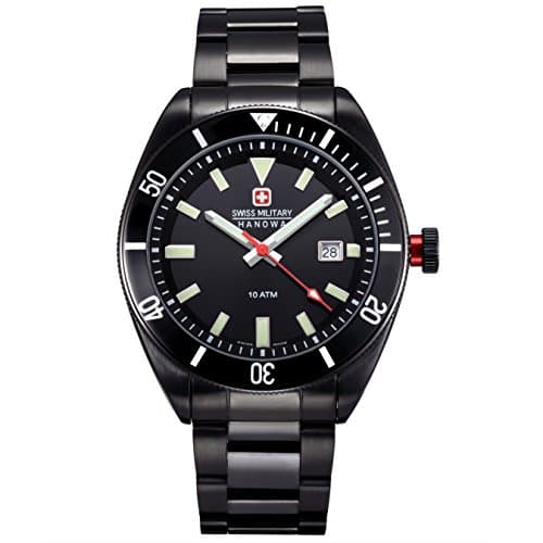 Image of Swiss Military Men's Quartz Watch with Black Dial Analogue Display and Black Stainless Steel Plated Bracelet 6-5214.13.007