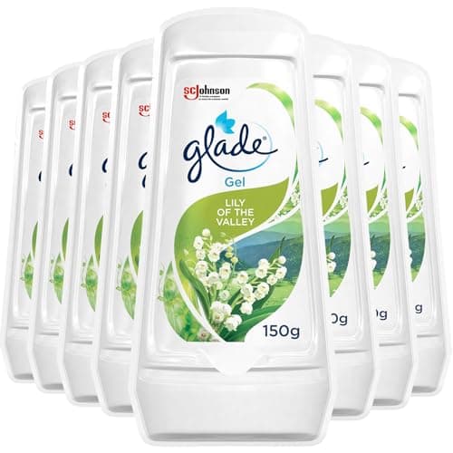Image of Glade Solid Gel Air Freshener, Odour Eliminator for Home & Bathroom ,Lily of the Valley, Pack of 8 (8 x 150g)