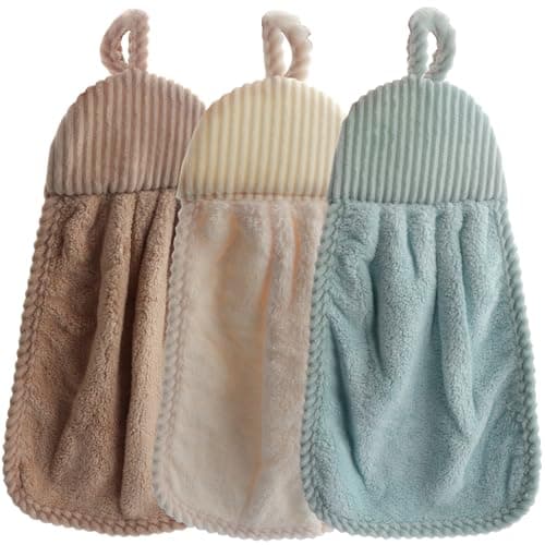 Image of Roellgs 3pcs Pack Kitchen Bathroom Hand Drying Towel, Decorative Towel, Microfibre Coral Velvet Cute Hand Towel, Soft Thickened Hand Towel, can Dry Hands Immediately