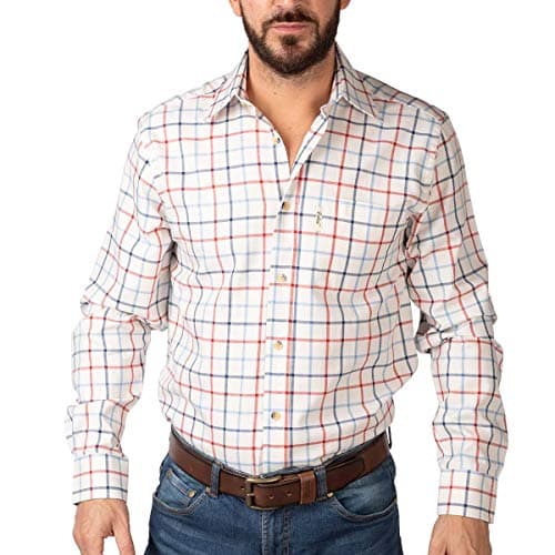 Image of Rydale Ebberston Wide Check Casual Fit Long Sleeved Shirts 100% Brushed Cotton (White, 4XL)