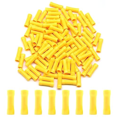 Image of Hocansen 100 Pieces Butt Connectors Wire Connectors Electrical Connectors Crimp Terminal Connectors（Yellow/PT)