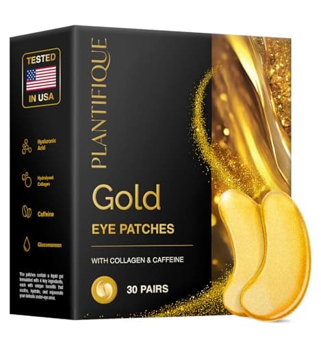 Image of Plantifique 24K Gold Under Eye Gel Patches - Dermatologist Tested - 30 Pairs Collagen & Hyaluronic Acid Eye Masks for Dark Circles & Puffiness