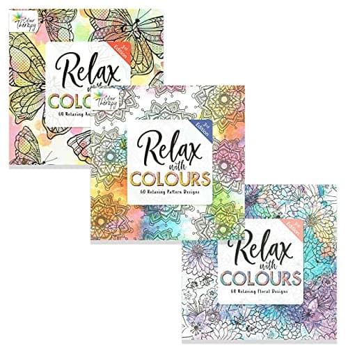 Image of Styloo Adult Colouring Books, Set of 3 Books, 180 Designs – Animal, Floral, and Pattern Illustrations – Mindfulness and Relaxing Drawing Pad - Series 1