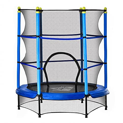Image of HOMCOM 4.6FT Kids Trampoline with Enclosure Net, Toddler Trampoline Outdoor Indoor with Reinforced Steel Frame, for Ages 3-10 Years, Blue