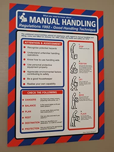 Image of SAFE MANUAL HANDLING POSTER 400g LAMINATED A4 SIGN. Clear health and safety posters and workplace signs office sign
