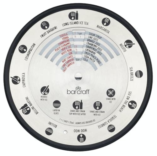 Image of BarCraft BCLLCOMPASS Cocktail Compass with 12 Recipes, Stainless Steel, White, 14cm