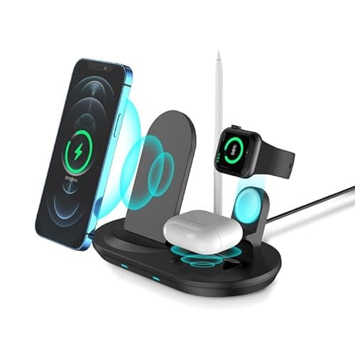 Image of 4 in 1 Charging Dock, Induction Charger, Compatible with iPhone 16 15 14 13 12 Pro/Max/Plus iPhone 10 9 8, iWatch, Airpods, Apple Stylus, QL Wireless Cell Phone Charger (White)