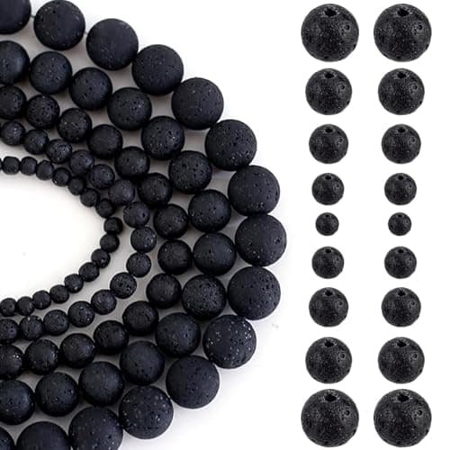 Image of HERZWILD 274Pcs Lava Beads Natural Black Lava Stone Beads Round Lava Stone Beads Natural Gemstone Beads Lava Spacer Beads for Bracelets Necklace Jewelry Making(Mix)
