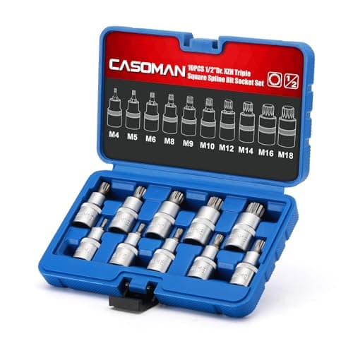 Image of CASOMAN 10 PCS 1/2" Drive XZN Triple Square Bit Socket Set, M4-M18, Allen Key Socket Multiple Teeth, CR-V & S2