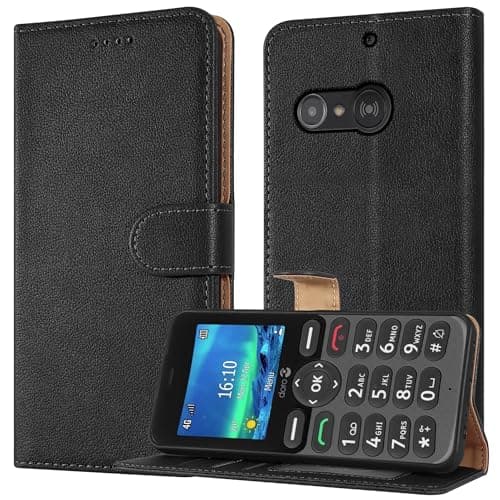 Image of PIXFAB Case for Doro 5860, Leather Wallet Phone Case, Magnetic Book Flip Folio Cover [RFID Protection & 3 Card Slots] and [Kickstand] Case Cover for Doro 5860 - Black
