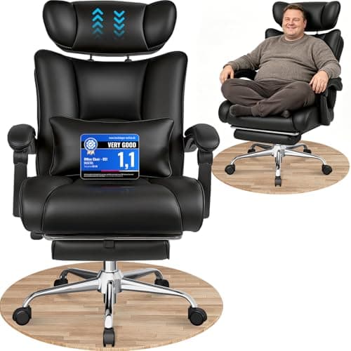 Image of BASETBL Heavy Duty Office Chair, Big and Tall 440lbs 200kg Executive Computer Chair, 60cm Extra Wide Spring Seat Ergonomic Desk Chairs with Adjustable Headrest, Footrest & Lumbar Support (Black)