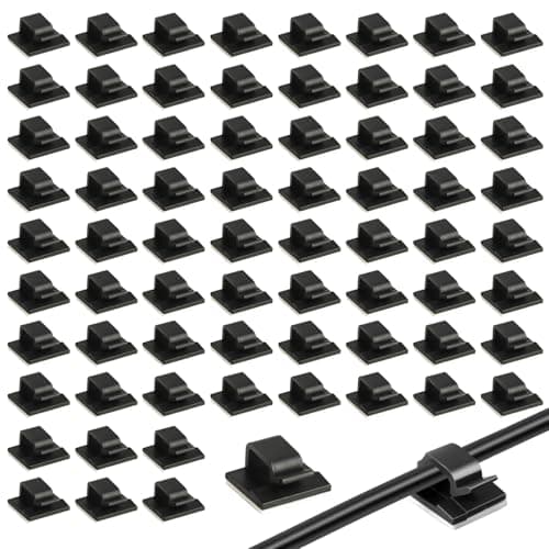 Image of 100 Pcs Self Adhesive Cable Clips, Flat Cable Management Clips, Sticky Cables Clip, Adhesive Wire Holder Tidy Clip Hooks for Car Office Outdoor Lights Organiser (black-100PCS)