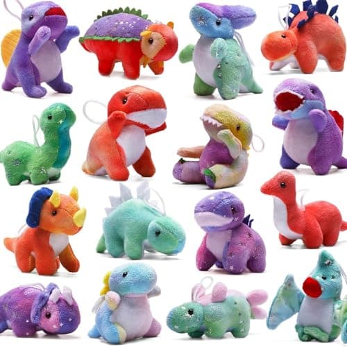 Image of 16-Piece Dinosaur Plush Toy Set, Mini Dinosaur Animal Keychain (4.5"), Soft Dino Play Set for Kids Party Favors, Plush Toys for Stocking Stuffers, Claw Machine, Carnival Prizes