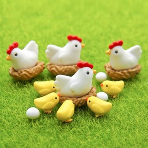Image of Wyjuan 12Pcs White Miniature Hen Chicken Family Egg Statue Figurine Garden Decor Ornaments Outdoor Statues Garden Sculptures Statues