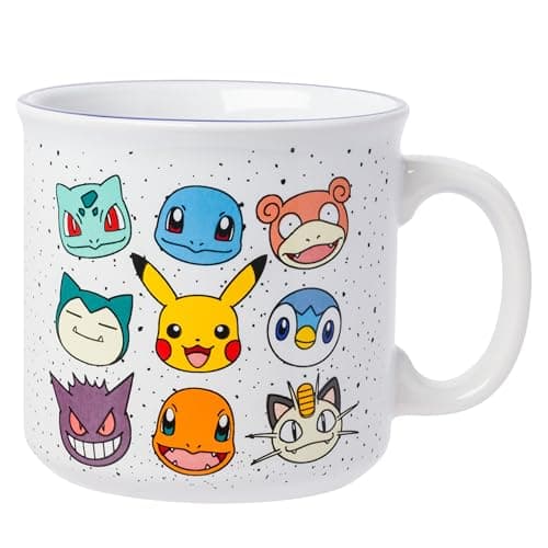 Image of Silver Buffalo Pokemon Bulbasaur, Squirtle, Slowpoke, Snorlax, Pikachu, Piplup, Haunter, Charmander, and Meowth Camper Mug, 20 Ounces