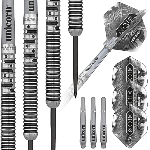 Image of Unicorn Steel Tip Professional Darts Set | Gary 'The Flying Scotsman' Anderson Noir Organic Phase 5 | 90% Tungsten Barrels with Black Titanium Coating | 22 g
