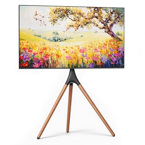Image of ECOTINY Artistic Easel TV Stand for 43-65 Inch TVs, 180° Swivel Tripod TV Stand up to 88 lbs, Floor TV Mount with Cable Management for Bedroom, Living Room and Corner, Max VESA 600 x 400mm, HW1290BK