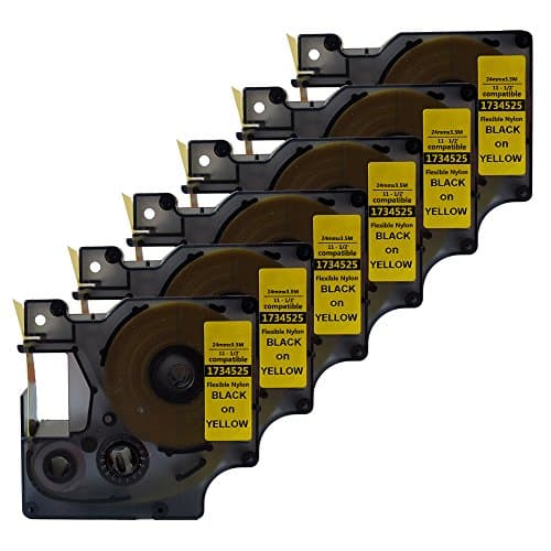 Image of NEOUZA 1734525 Compatible for DYMO Rhino Industrial IND Flexible Nylon Black on Yellow Label Tape 24mm x 3.5m (6 Packs)