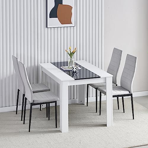 Image of Homullel 120 cm Dining Table and 4 Chairs, 4 Seater Table and Chairs Set, Kitchen Dining Room Set for 4, Compact, Space Saving (Flannel Grey, 120cm, 4 Seats)