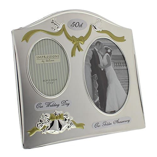 Image of Juliana Two Tone Silver Plated Wedding Anniversary Photo Frame - 50th Golden Anniversary FS55050