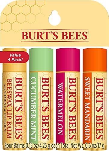 Image of Burt's Bees Lip Balm Multipack, Lip Balm Set With Beeswax, Cucumber Mint, Watermelon, Sweet Mandarin, Freshly Picked, 4x4.25g