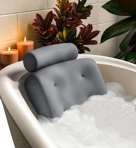 Image of Everlasting Comfort Bath Pillow – Bath Cushion for Head and Neck Support – Quick Dry Waterproof Mesh – Luxury Bath Accessories with Suction Cups – Bath Pillows for Head and Neck – Grey