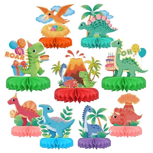Image of Nymora Dinosaur Birthday Party Supplies Kit - Dinosaur Themed Table Decorations with Honeycomb Centerpiece for Splendid Dinosaur Birthday Party Decorations