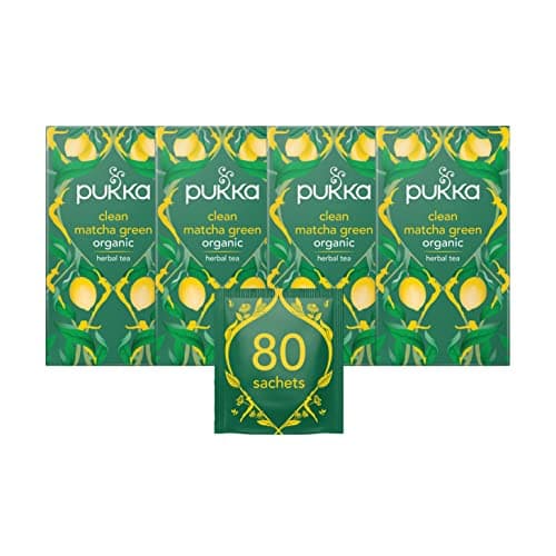 Image of Pukka Herbs | Clean Matcha Green Organic Tea Box | Green Tea, Lemon, Fennel and Matcha Powder | Perfect for Everyday Vitality | 4 Packs | 80 Plant Based Biodegradable Tea Bags