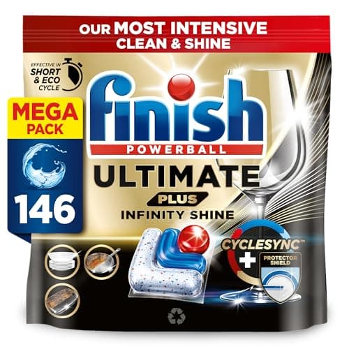 Image of Finish Dishwasher Tablet, Ultimate Plus Infinity Shine, 146 Tabs (73 x 2pck), Fresh Scent, Tough on Grease, Our Most Intensive Clean & Shine, Effective for Short Eco Cycle
