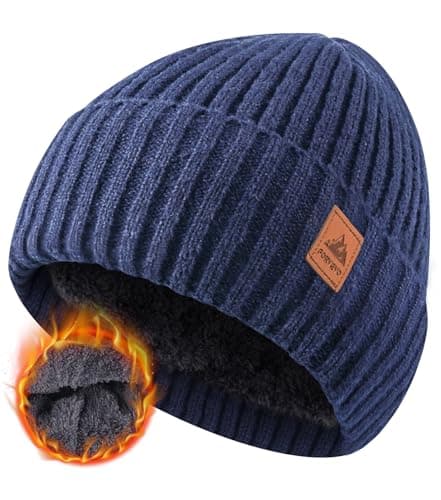 Image of FORVEVO Beanie Hats for Men, Winter Hats with Thick Warm Fleece Lining, Thermal Knit Mens Beanie Hat for Winter Daily Life Outdoor Running Skiing, Navy