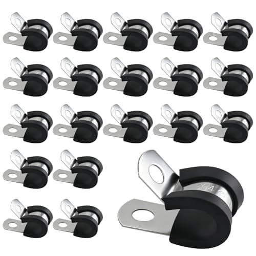 Image of 20PCS Stainless Steel Rubber Cushioned R Shape Clamps, Rubber Lined P Clips, 10mm (3/8") Hose Pipe Clamps, Cable Mounting Hose Pipe Clamp for Cable, Cord, Wire, Tube (10mm)