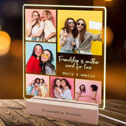 Image of Friendship Gifts for Women, Best Friend Birthday Gifts, Personalised Multiple Photo Frame Collage LED Light, Bestie Gift for Her, Custom Picture Plaque Female Friends, Photo Frames Multiple Pictures