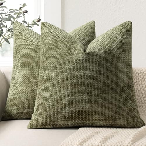 Image of ZWJD Cushion Covers 50x50cm 2 Pack – Soft Chenille Decorative Pillow Cases Olive Green Sofa Cushion Covers for Couch, Bed and Living Room Home Decor Throw Pillow Covers
