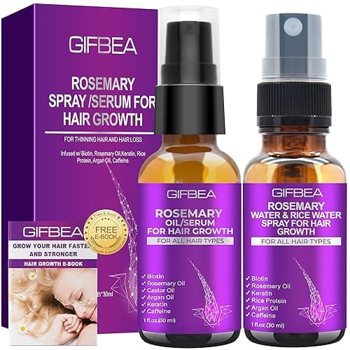 Image of GIFBEA Rosemary Oil Serum for Hair Growth W/Rosemary Water & Rice Water Spray Hair Growth,Biotin Castor Oil Argan Oil Caffeine Keratin Reduce Hair Loss,Hair Thickening Products Treatment for Women Men