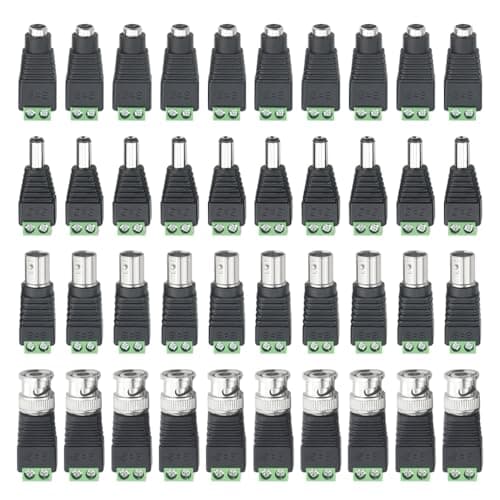 Image of WMYCONGCONG 20 PCS 2.1x5.5mm Male Female DC Power Adapter Connector + 20 PCS Camera Video BNC Male Female Balun Connector for Coax Cat5 CCTV Security Camera