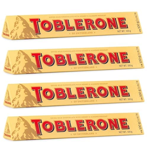 Image of Toblerone Milk Chocolate 100g × 4 – Swiss Chocolate Bar with Honey & Almond Nougat – Creamy & Delicious Treat – Gift Hamper for Easter, Birthdays & All Occasions
