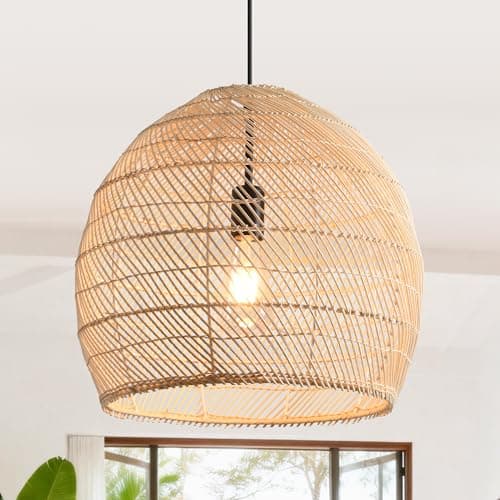 Image of Parrot Uncle Rattan Pendant Light, 40cm Handwoven Natural Bamboo Shade, Boho Ceiling Light Shades, Adjustable Height, E27 Socket, for Dining Room Hallway (Bulb Not Included) [Energy Class G]