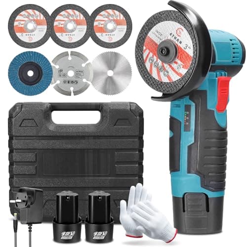 Image of Mini Cordless Angle Grinder,12V Brushless Grinding Machine with 2PCS 2000mAh Battery, for Cutting Polishing and Sharpening, Side Disc Grinder 19500 RPM Tool with Grindering Wheel