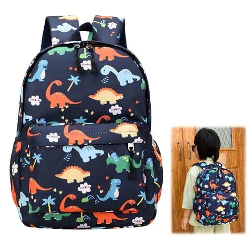 Image of ICHOWHO Toddler Boy Backpack,Mini Dinosaur Bag Kindergarten Canvas Rucksack,Dinosaur Backpack for Boys,Canvas Boy School Bag Holiday Travel Nylon Outdoor Daypack for 3-6 Year Old (Dark Blue)
