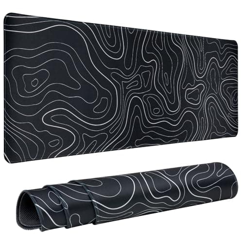 Image of BOHJPIS Mouse Pad Gaming 31.5 x 11.8in Desk Mat Topographic Keyboard Pad Mouse Mat with Slip Base Mousepad Edge for Home Office Work Desk Pad (Black)