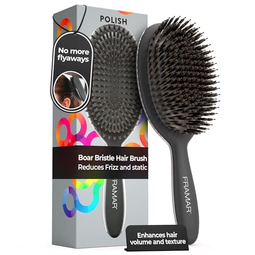 Image of FRAMAR Boar Bristle Hair Brush - Boar Brush For Women, Slick Back Soft Bristle Hair Brush, Slick Back Brush, Hairbrushes For Women