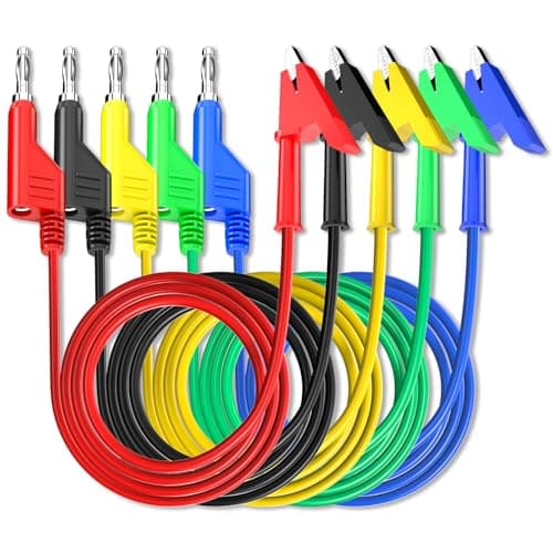 Image of Cleqee 5PCS Stackable 4mm Banana Plug to Crocodile Clip Test Leads 3.3ft/1m Soft Flexible Cable Wire Alligator Clip Test Clamp for Electrical Testing 5 Colours