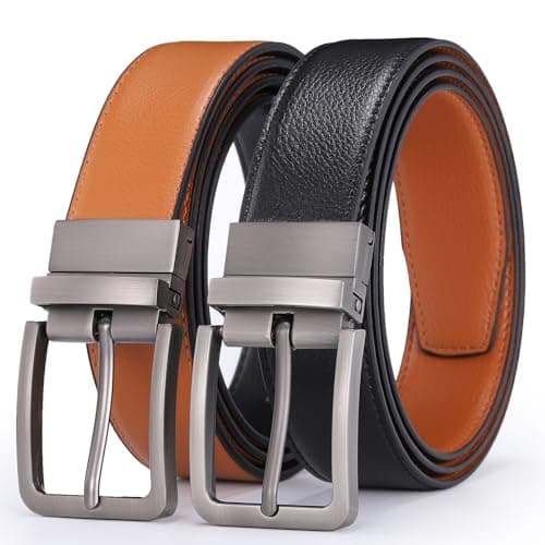 Image of Glamicci Reversible Genuine Leather Belt – 2-in-1 for Men & Women | Adjustable, Trim-to-Fit | 33-34mm (1.3") Wide | Black/Tan | Large Fits Up to 40” Waist