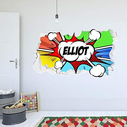 Image of Comic Pop Art Personalised Broken Wall Sticker Art Home Decal Mural (60cm Width x 30cm Height)