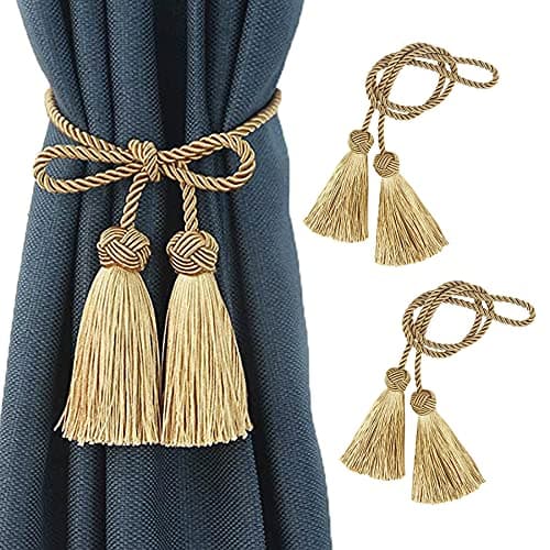 Image of Curtain Tiebacks Curtain Tie Backs Rope Tassel Curtain Holdbacks Silver Gold Curtain Ties for Drape One Pair (Gold)