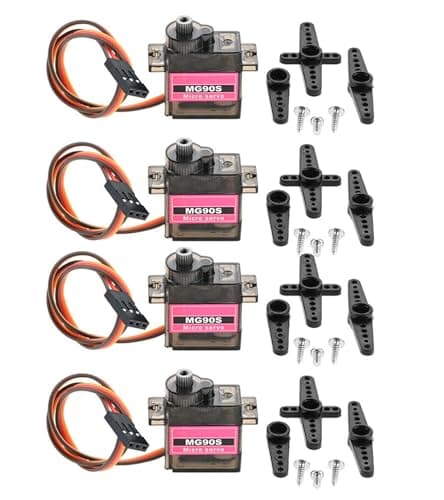 Image of Aupoko 4Pcs MG90S Micro Servo Motor, 180° Metal Gear High Torque RC Servo 4.8V-6.0V for Futaba JR RC Helicopter, Car, Boat, Robot Arm, Plane & Arduino DIY Projects(Horns & Cables)